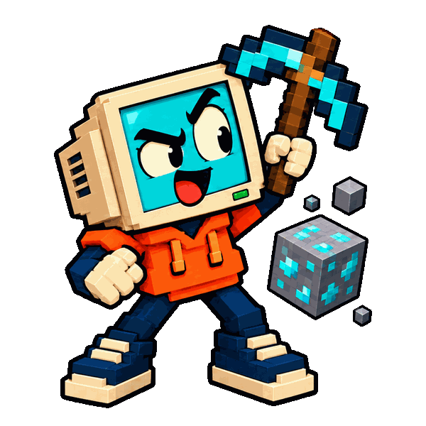 Bitreco em estilo de blocos pixelados com picareta