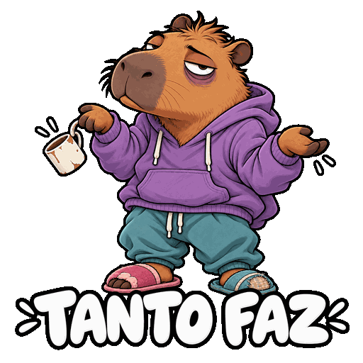 Capinércia dando de ombros com sua caneca de café: TANTO FAZ